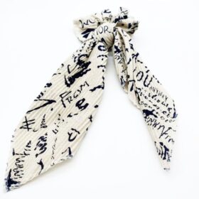 Karışık Yazı Desenli Sarı Simitli Fular Toka