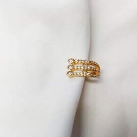 Zirkon Taslı 3 Sıra Sıkıştırmalı Kıkırdak Gold Küpe