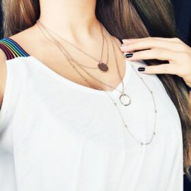 Çoklu Zincir Lira Detaylı Rose Spor Kolye