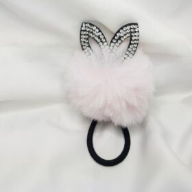 Taşlı Tavşan Kulaklı Beyaz Pompom Peluş Lastik Toka