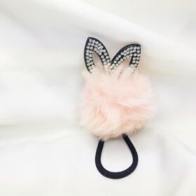 Taşlı Tavşan Kulaklı Krem Pompom Peluş Lastik Toka