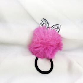 Taşlı Tavşan Kulaklı Mor Pompom Peluş Lastik Toka
