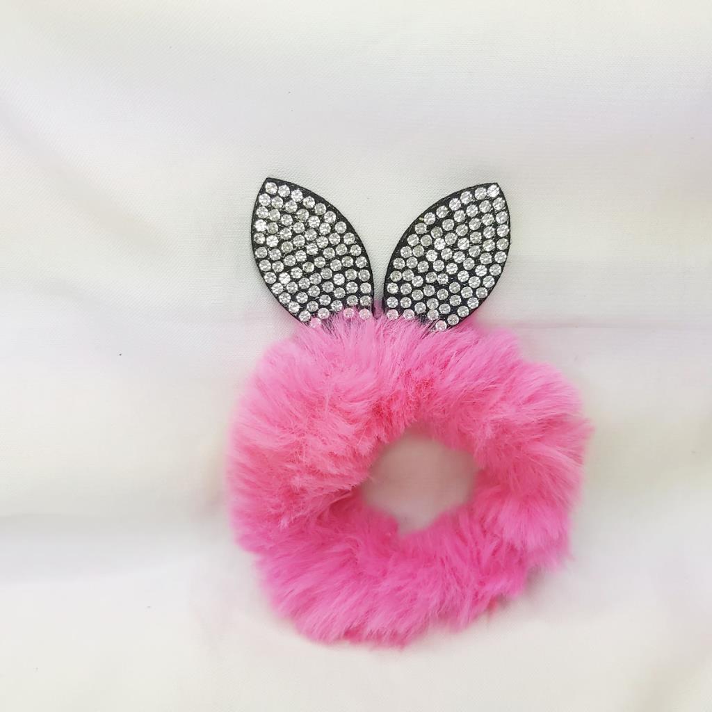 Taşlı Tavşan Kulaklı Pembe Peluş Simit Toka