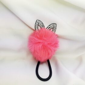 Taşlı Tavşan Kulaklı Pembe Pompom Peluş Lastik Toka