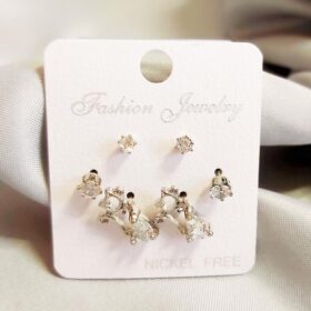 6 lı Zirkon Taşlı Kedi Figürlü Silver Küpe