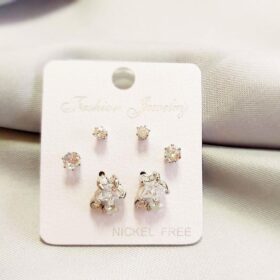 6 lı Zirkon Taşlı Yıldız Figürlü Silver Küpe