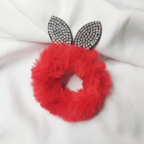 Taşlı Tavşan Kulaklı Kırmızı Peluş Simit Toka